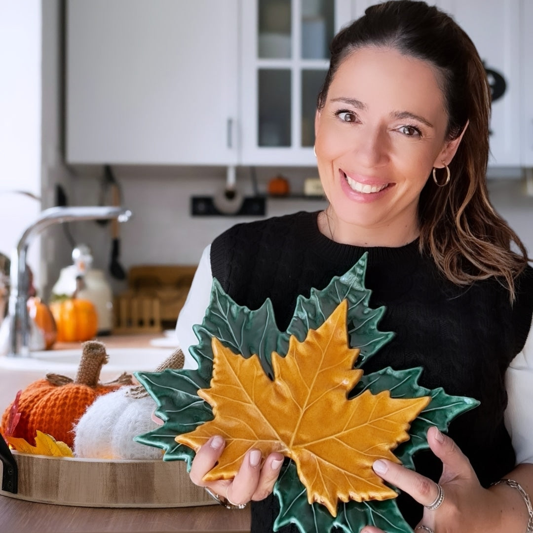 Burnt yellow ceramic maple leaf