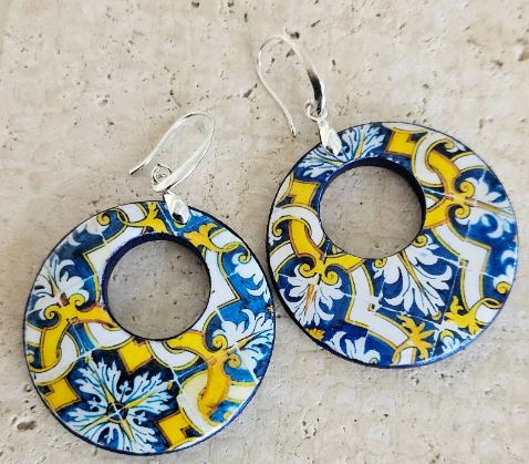 Antique Azulejo bleu & jaune - Boucles d'oreilles