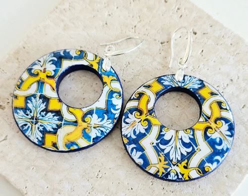 Antique Azulejo bleu & jaune - Boucles d'oreilles