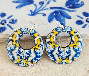 Antique Azulejo bleu & jaune - Boucles d'oreilles