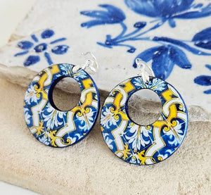 Antique Azulejo bleu & jaune - Boucles d'oreilles