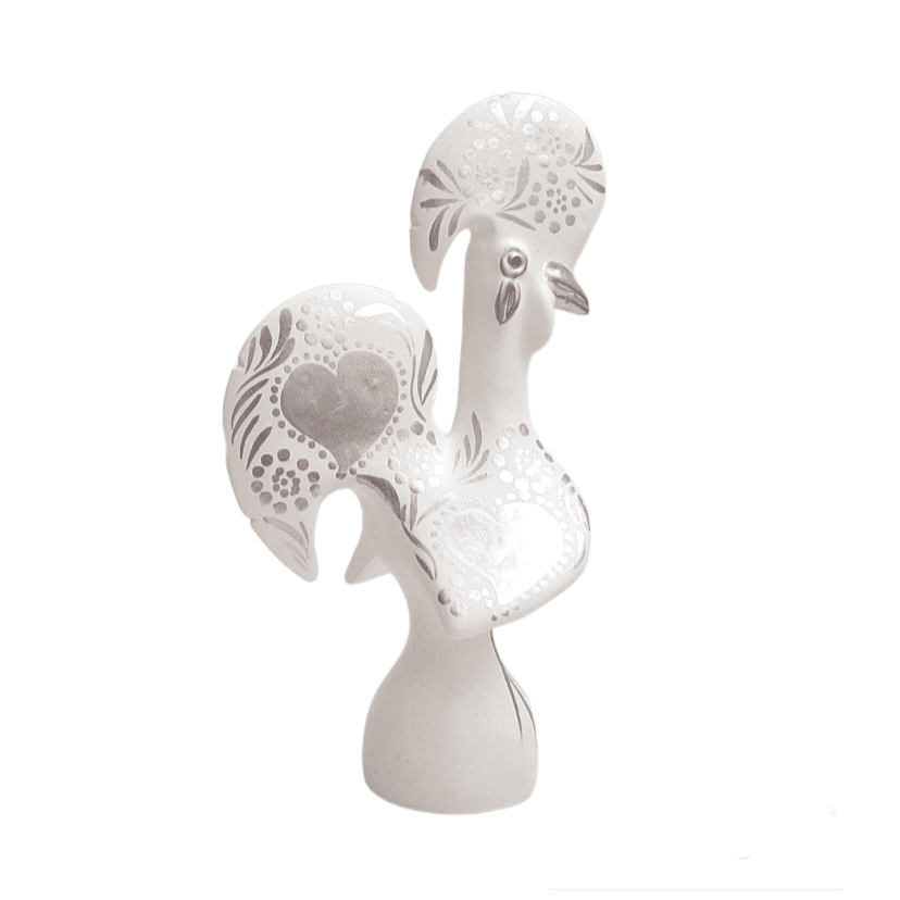 Portuguese rooster in white-silver ceramic