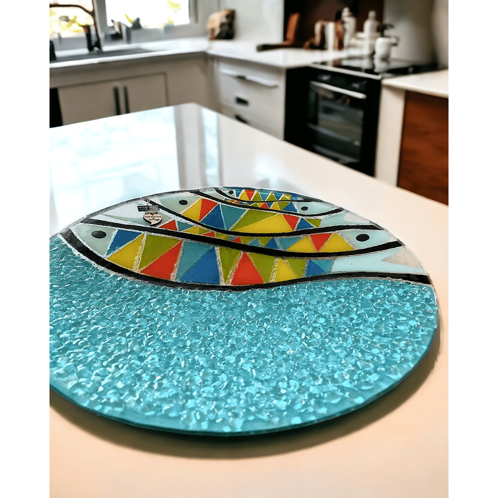 Large ''MAR'' plate in fused glass