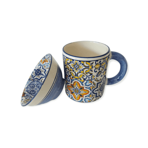 Azulejos pattern coffee cup and small bowl (blue bowl option)