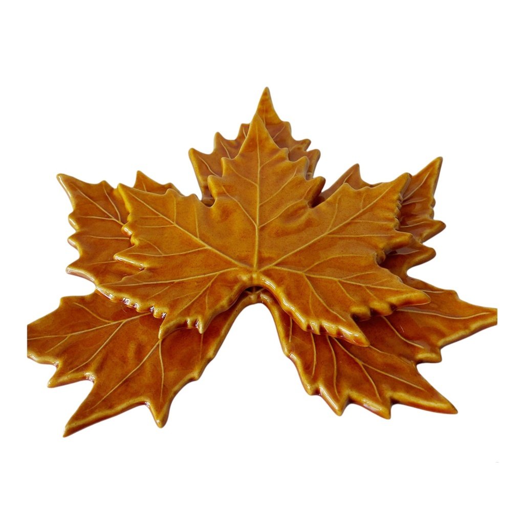 Burnt yellow ceramic maple leaf