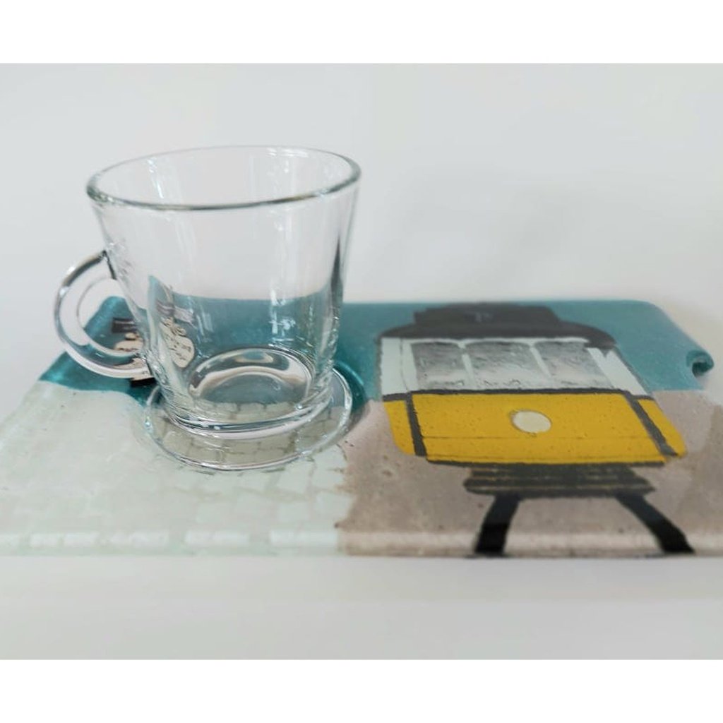 Cup and tray ''Eletrico 28'' in fused glass