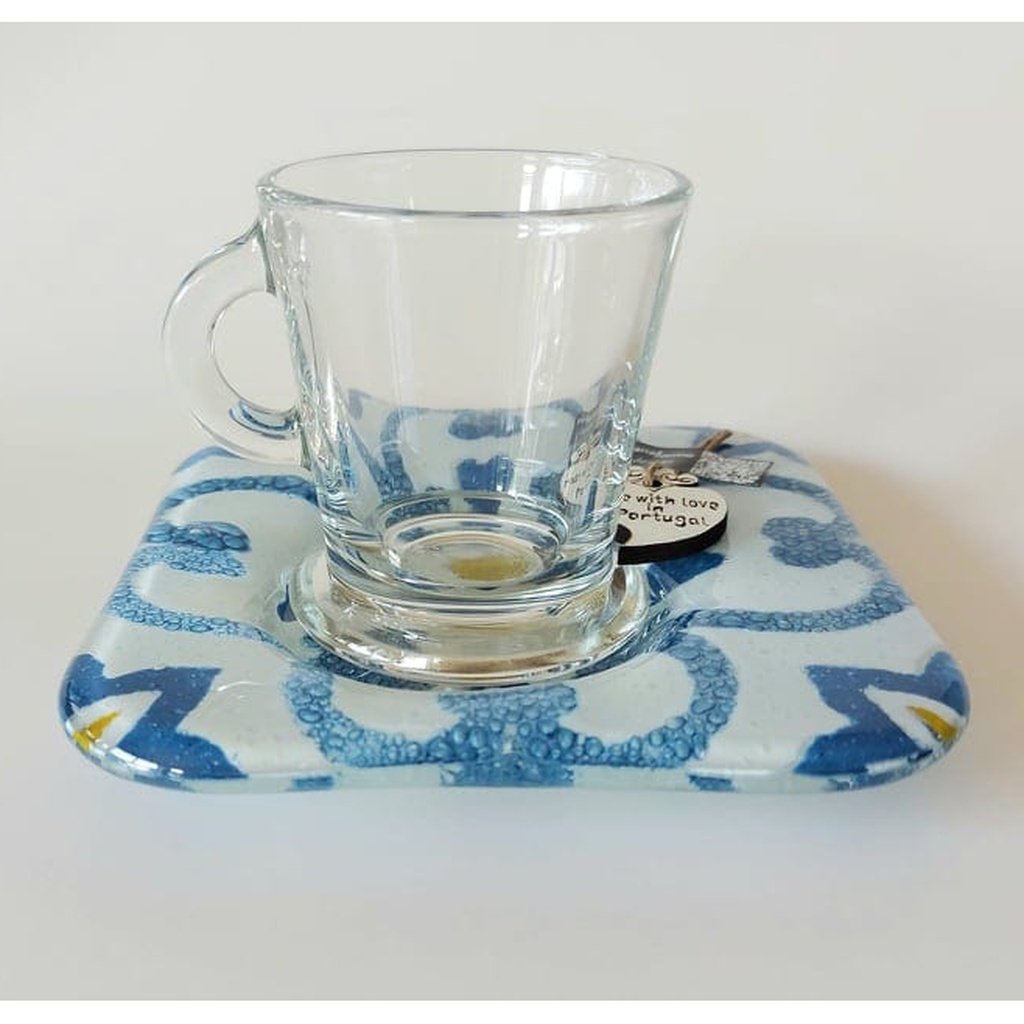 Espresso cup and ''Azulejo'' fused glass saucer