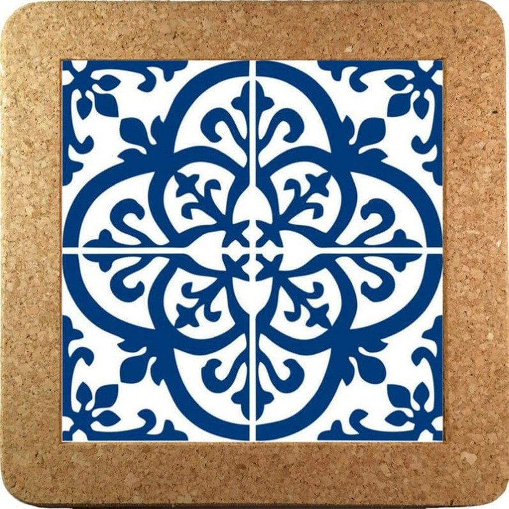 Coaster in cork and blue tile ''Azulejo''